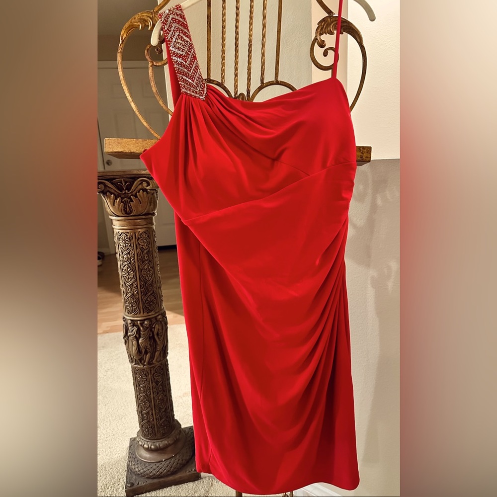 🎁NWT Cache Red Dress Beaded Shoulder 12🎁